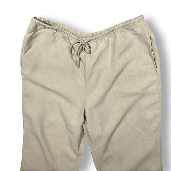 J Jill 100% Linen Drawstring Pants Sz L Wide Leg Neutral Coastal Resortwear Beig - Picture 2 of 9